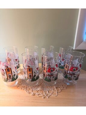 Eight Vintage Luminarc Christmas Village Glass Tumbler's